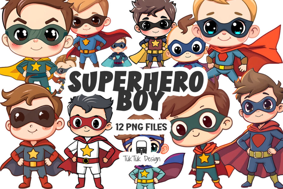 Cute Cartoon Superhero Boy Vector style Illustration