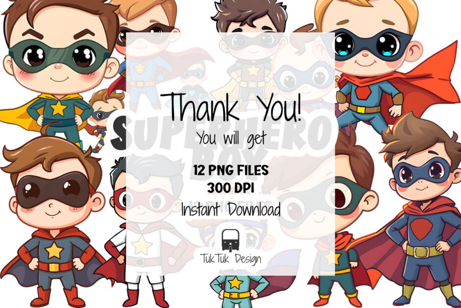 Cute Cartoon Superhero Boy Vector style Illustration