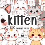 Cute kitten, kawaii cat Clipart, Cute Chibi Feline Illustration, Transparent PNG for Digital Stickers and Sublimation