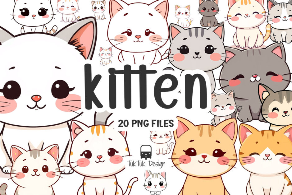 Cute kitten, cat kawaii style png clipart