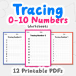 Child tracing number 4 on a preschool worksheet