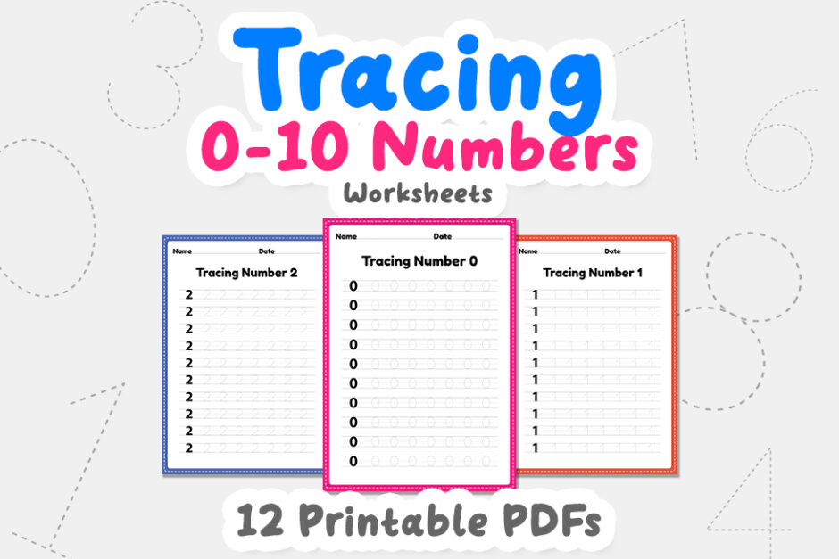 Tracing number 1-10 worksheet for kindergarten, preschool and Mo