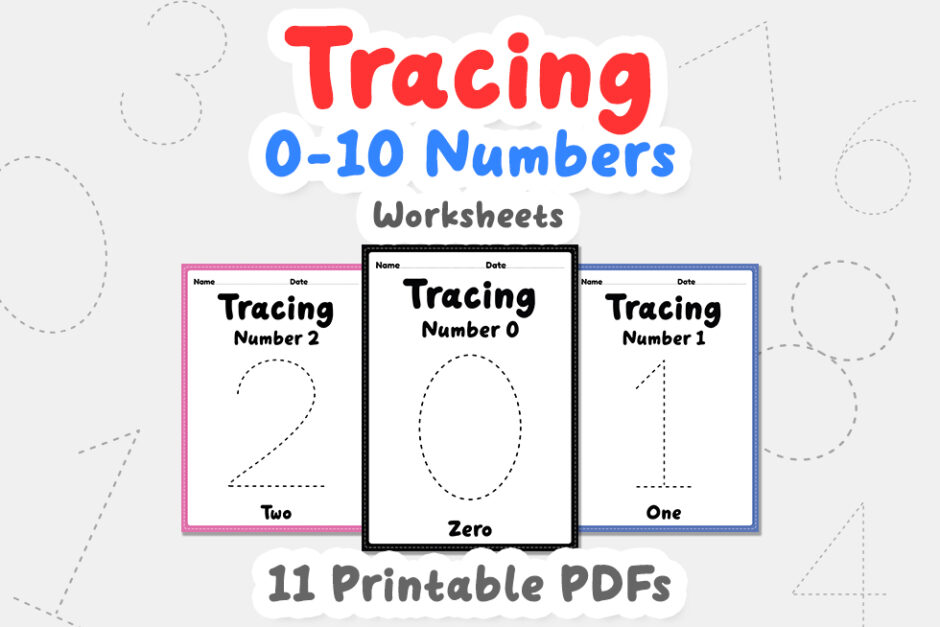 Tracing number 1-10 worksheet for kindergarten, preschool and Mo