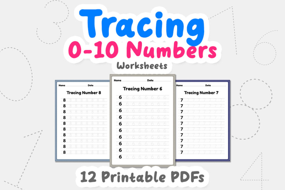 Tracing number 1-10 worksheet for kindergarten, preschool and Mo