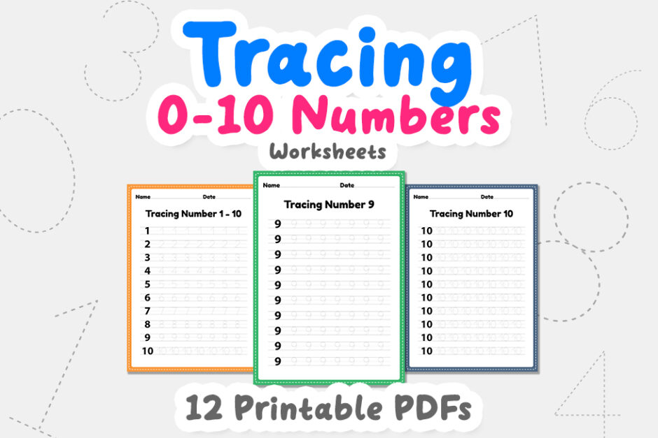 Tracing number 1-10 worksheet for kindergarten, preschool and Mo