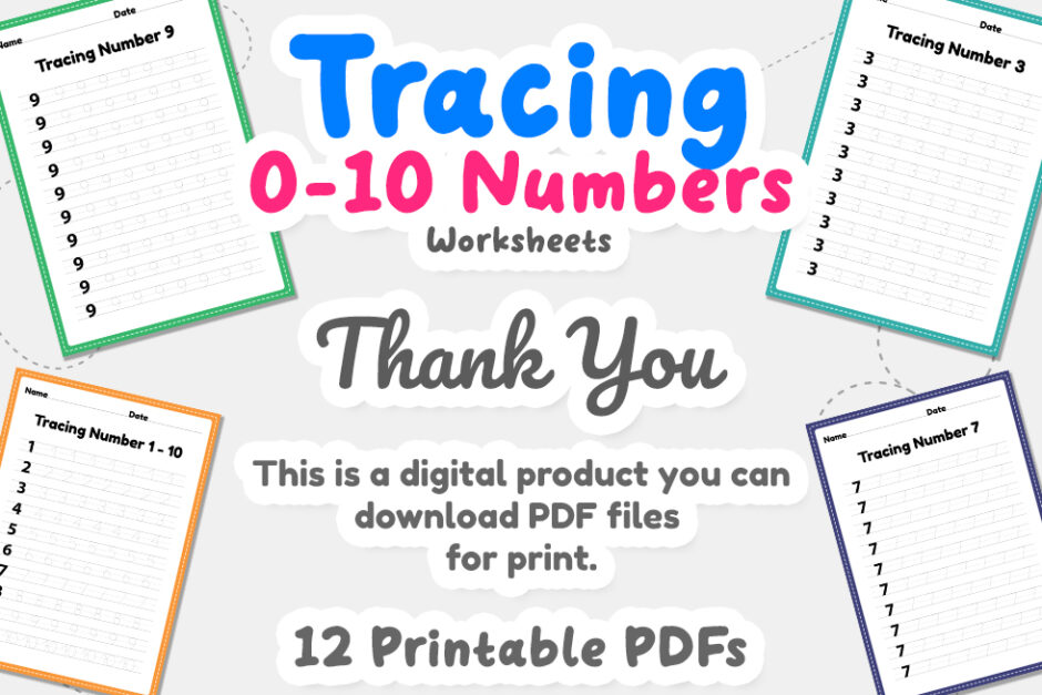 Tracing number 1-10 worksheet for kindergarten, preschool and Mo