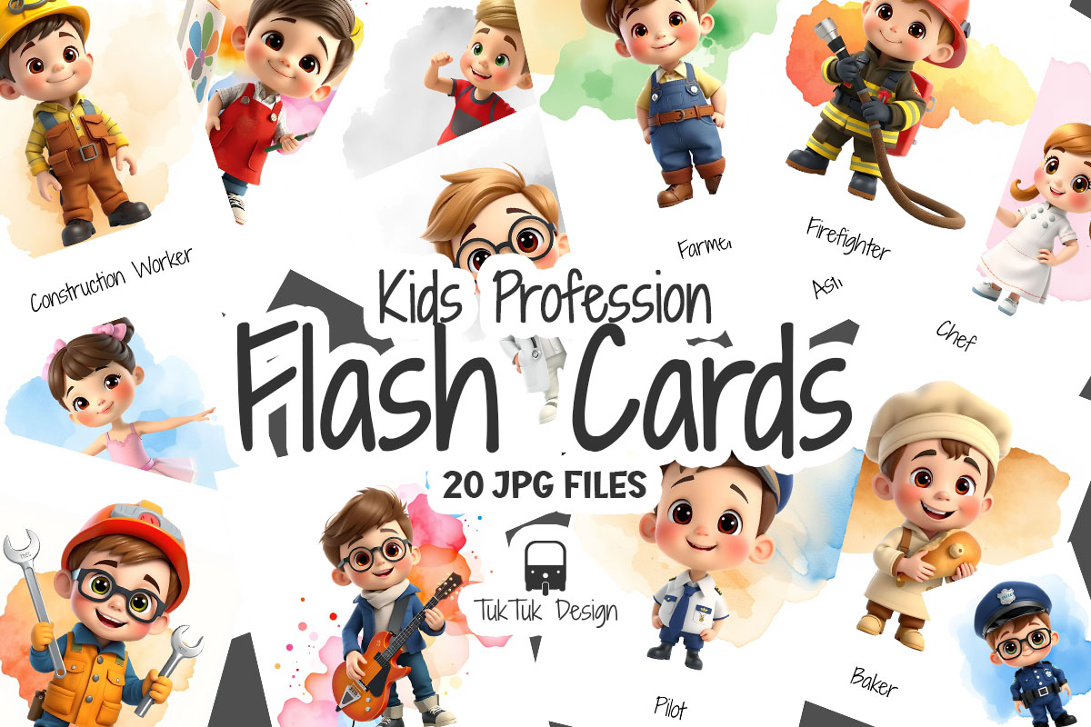 Kids flashcards of profession occupation career for education pr