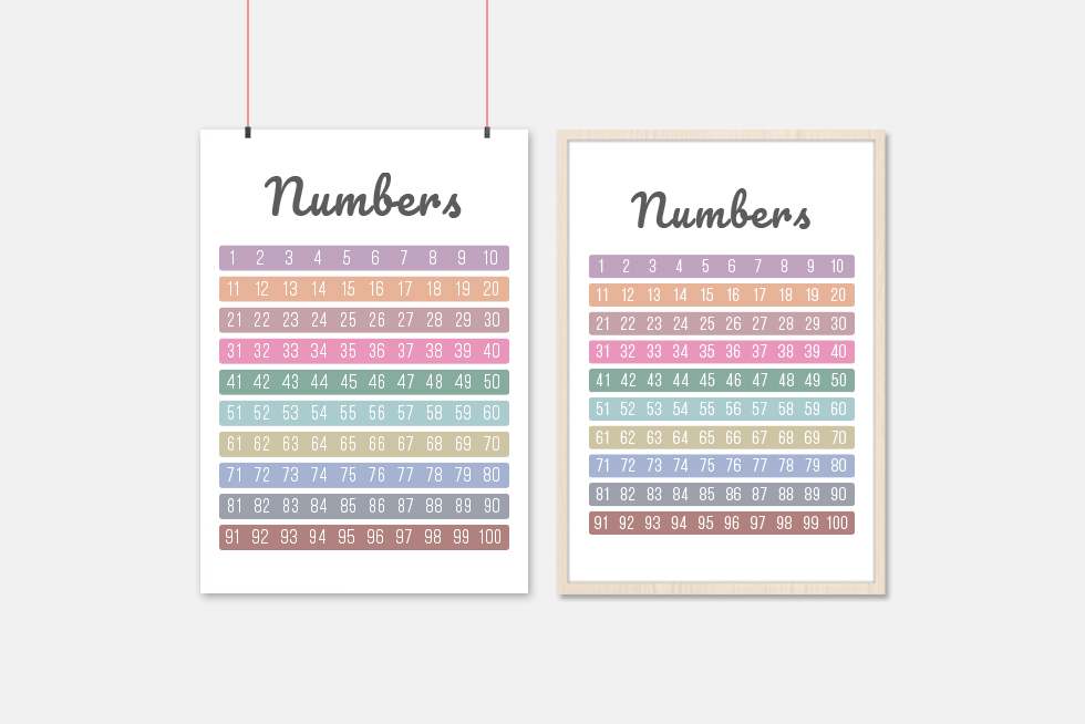 montessori number chart 1 to 100 digital download