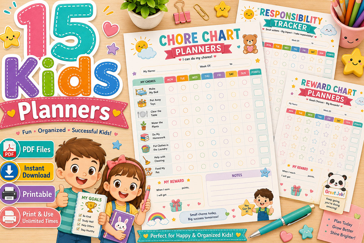 15 Kids Planners Printable Bundle PDF Instant Download