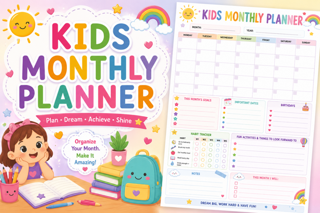 Pastel Monthly Planner for Kids