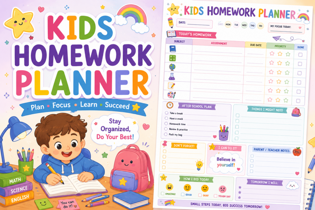 Kids Homework Planner Printable
