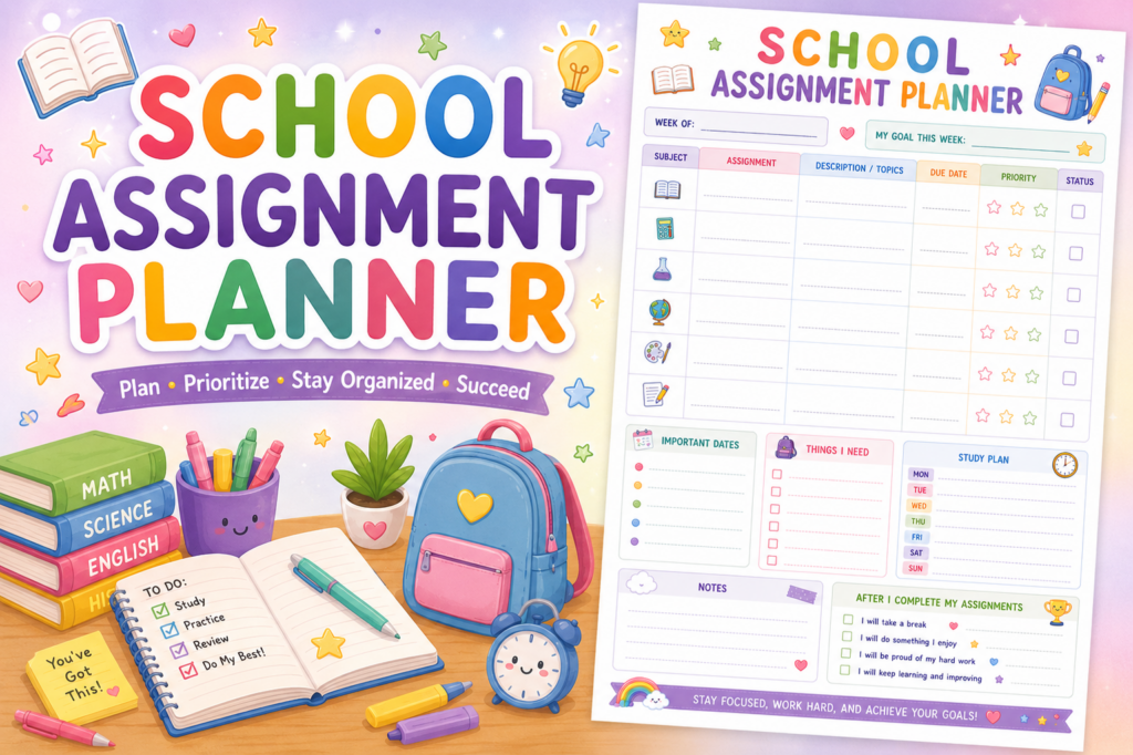 School Assignment Planner Printable